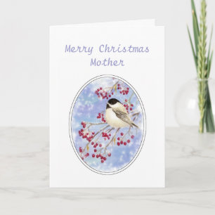 Cartes Pour Fêtes Annuelles Noël Mère Oiseau d'hiver Berry Frosty Fenêtre