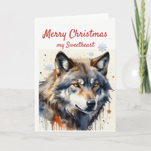 Cartes Pour Fêtes Annuelles Noël Merveilleuse aquarelle animal loup sauvage