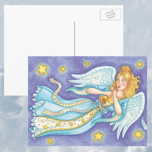 Cartes Pour Fêtes Annuelles Noël mignon, Angel Musicien Jouant Sa Corne (Créateur téléchargé)