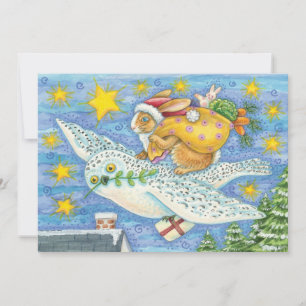 Cartes Pour Fêtes Annuelles Noël mignon avec lapin comme Père Noël sur Hibou
