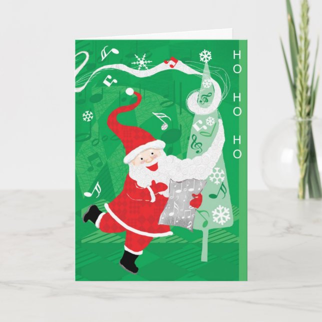 Cartes Pour Fêtes Annuelles Noël mignon, chant et danse Père Noël (Devant)