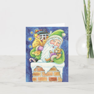 Cartes Pour Fêtes Annuelles Noël mignon, Père Noël à Chimney avec jouets