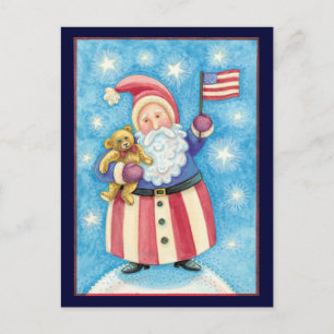 Cartes Pour Fêtes Annuelles Noël mignon, Père Noël patriotique avec drapeau