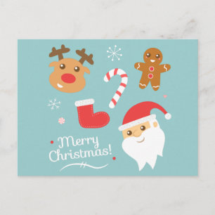 Cartes Pour Fêtes Annuelles Noël mignon - Père Noël, Reindeer, Homme en pain d