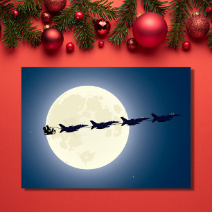 Cartes Pour Fêtes Annuelles Noël militaire de père Noël, Sleigh et F-16 Jets