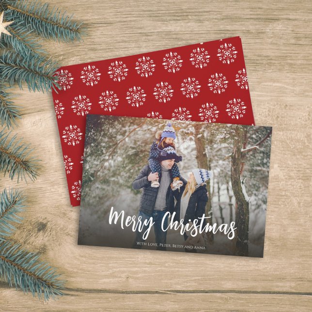 Cartes Pour Fêtes Annuelles Noël Minimal Rouge Simple Script 1 Photo Hiver (Créateur téléchargé)