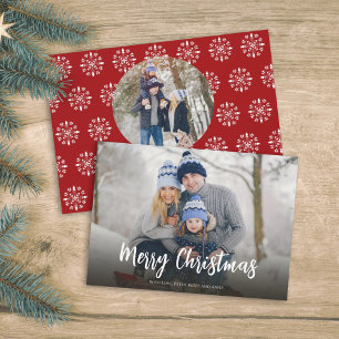 Cartes Pour Fêtes Annuelles Noël Minimal Rouge Simple Script 2 Photo Hiver