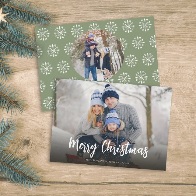 Cartes Pour Fêtes Annuelles Noel minimaliste Vert mignonne Script 2 Photo Hive (Créateur téléchargé)