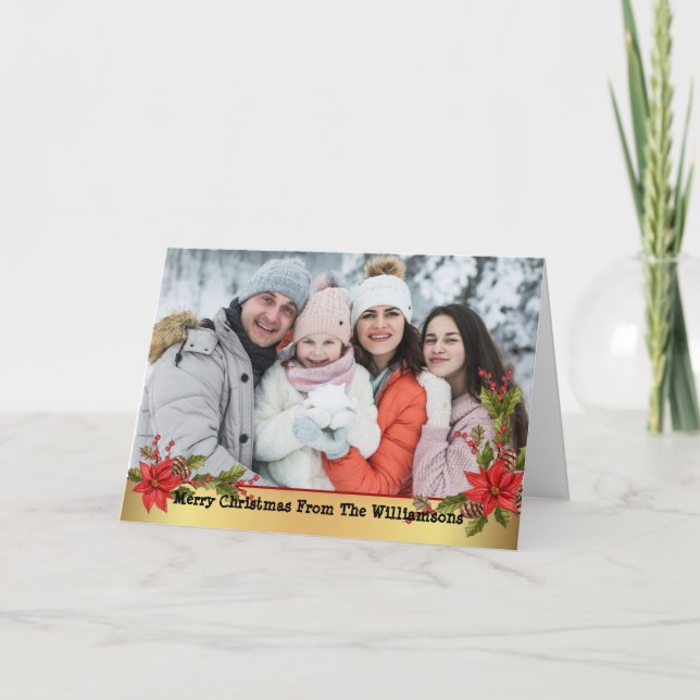 Cartes Pour Fêtes Annuelles Noël Mistletoe Gold Ribbon Noël Photo (Devant)