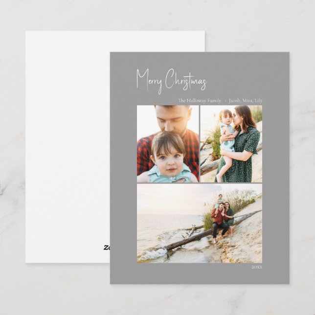 Cartes Pour Fêtes Annuelles Noël moderne | Argent vertical 3 photos (Devant / Derrière)