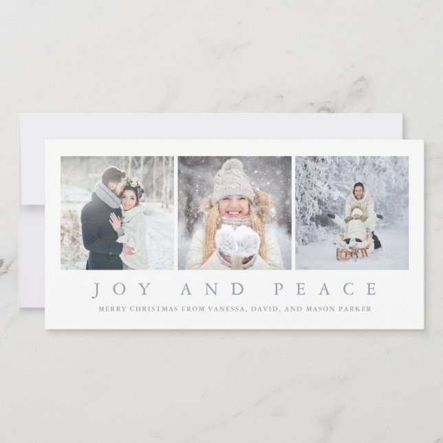 Cartes Pour Fêtes Annuelles Noël moderne de joie et de paix | trois photos (Devant)