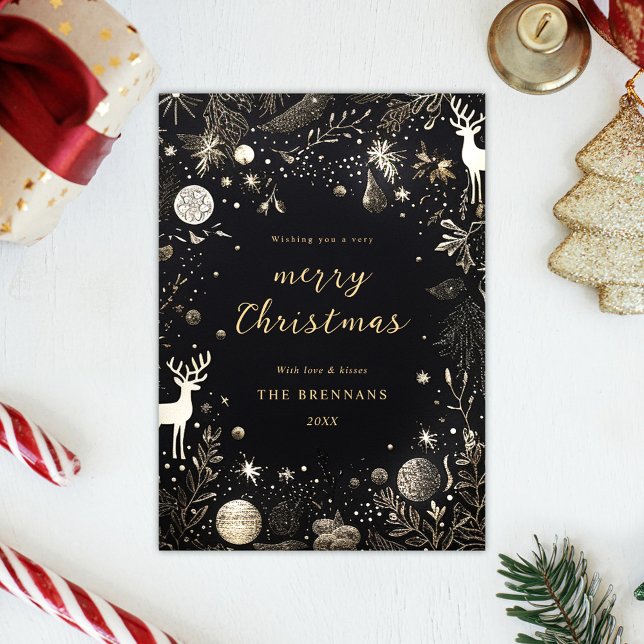 Cartes Pour Fêtes Annuelles Noël moderne Elegant Black Festive (Christmas Modern Elegant Black Festive Holiday Card)