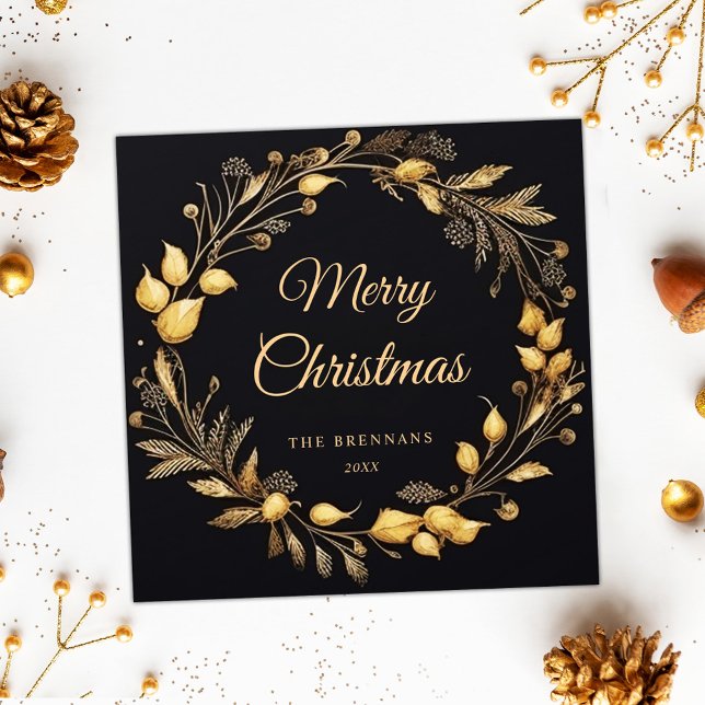 Cartes Pour Fêtes Annuelles Noël moderne Elegant Black Gold Unique Festive (Christmas Modern Elegant Black Gold Unique Festive Holiday Card)