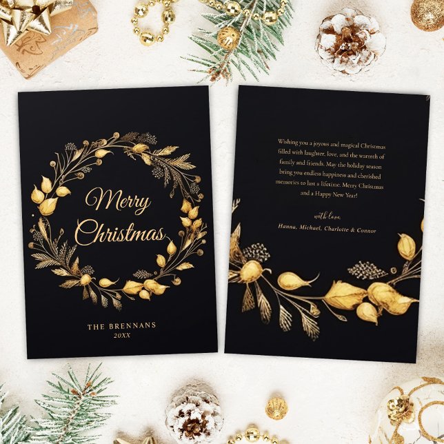 Cartes Pour Fêtes Annuelles Noël Moderne Élégant Festive Unique Black Gold (Christmas Modern Elegant Festive Unique Black Gold Holiday Card)