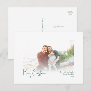 Cartes Pour Fêtes Annuelles Noël moderne   Green Script Faded Photo