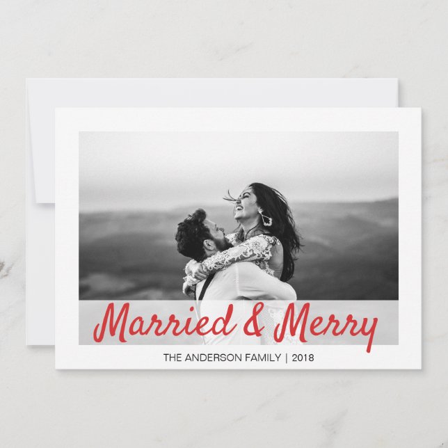 Cartes Pour Fêtes Annuelles Noël moderne Marié et Joyeux Merci Photo (Devant)