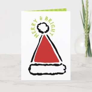 Cartes Pour Fêtes Annuelles Noël moderne Red Santa Chapeau Joyeux Bright