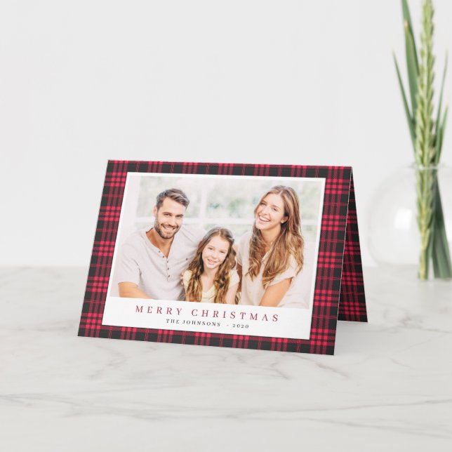 Cartes Pour Fêtes Annuelles Noël moderne rose noir motif tartan à carreaux (Devant)