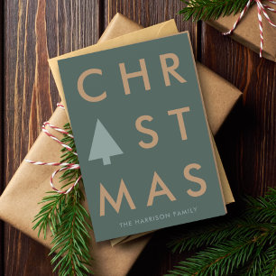 Cartes Pour Fêtes Annuelles Noël moderne   Vert et Or minimaliste Gras