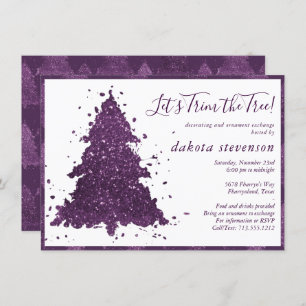 Cartes Pour Fêtes Annuelles Noël Moody   Deep Plum Purple Tree Trim Party
