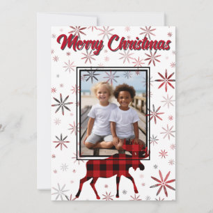 Cartes Pour Fêtes Annuelles Noël Moose rouge plaids flocons de neige personnal