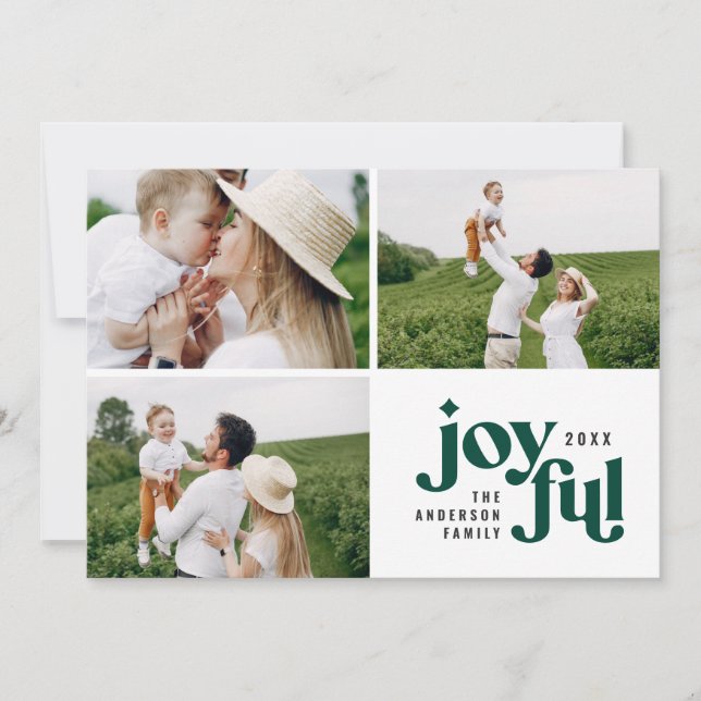 Cartes Pour Fêtes Annuelles Noël multi photo moderne typographie verte (Devant)