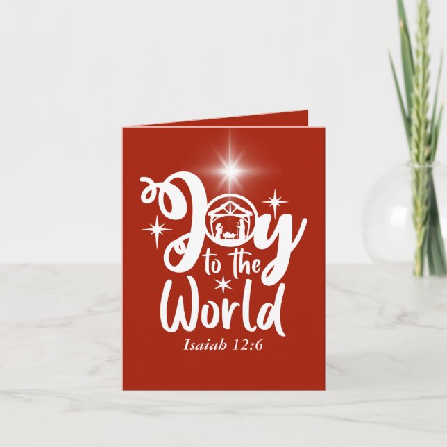 Cartes Pour Fêtes Annuelles Noël Nativité Joy au monde Rouge & Blanc (Devant)