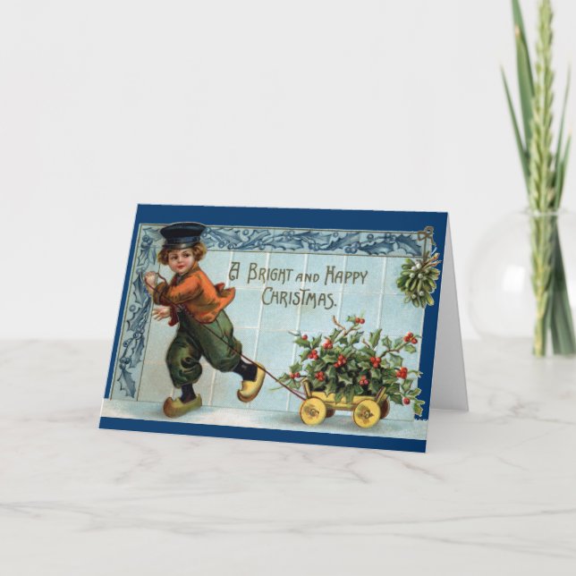 Cartes Pour Fêtes Annuelles Noël néerlandais de cru de garçon (Devant)