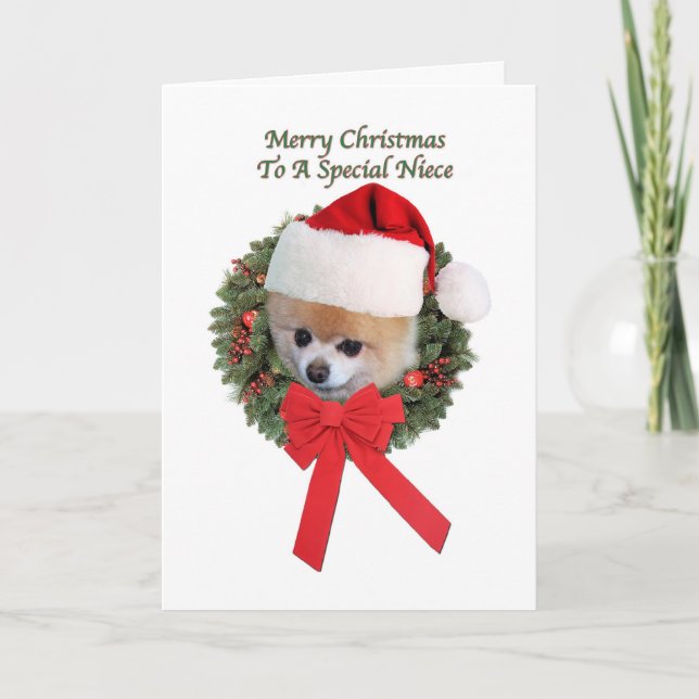 Cartes Pour Fêtes Annuelles Noël, nièce, chien de Pomeranian (Devant)