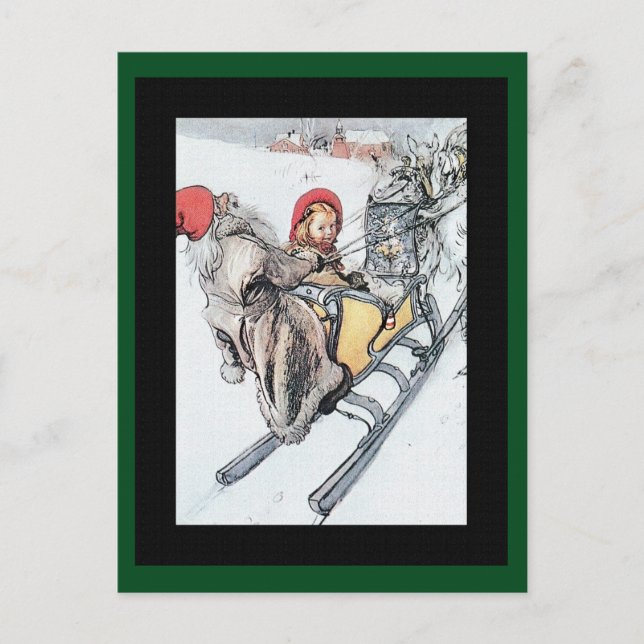Cartes Pour Fêtes Annuelles Noël Nisse et Kersti à Sleigh Ride (Devant)