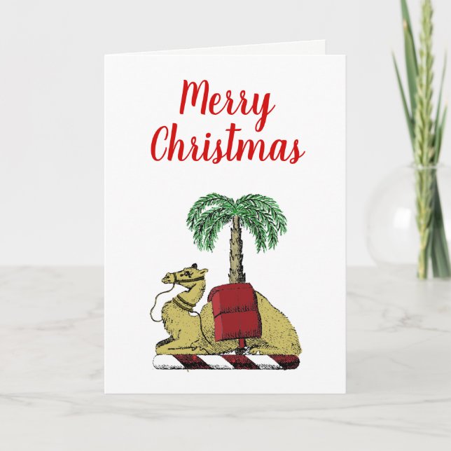 Cartes Pour Fêtes Annuelles Noël Noël Camel héraldique Palmier couleur (Devant)