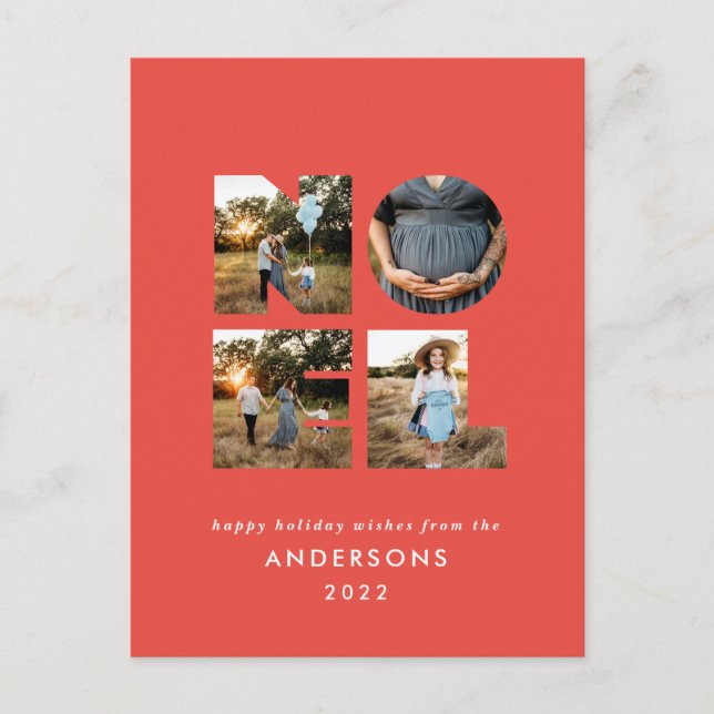 Cartes Pour Fêtes Annuelles Noel Noël moderne gras 4 photo simple Vacances (Devant)
