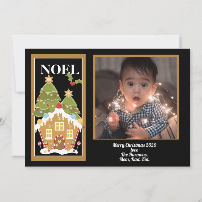 Cartes Pour Fêtes Annuelles Noel Noël Salutation Gingerbread Maison Photo (Devant)