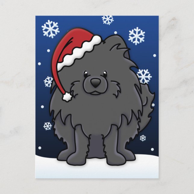 Cartes Pour Fêtes Annuelles Noël noir de Kawaii Poméranie (Devant)
