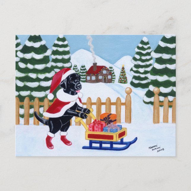 Cartes Pour Fêtes Annuelles Noël noir Père Noël de Labrador (Devant)