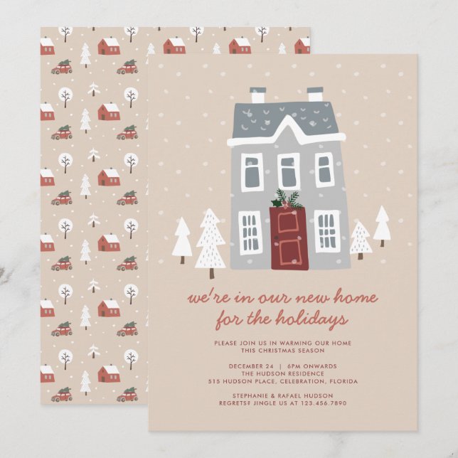 Cartes Pour Fêtes Annuelles Noël nordique d'hiver Nouveau foyer (Devant / Derrière)