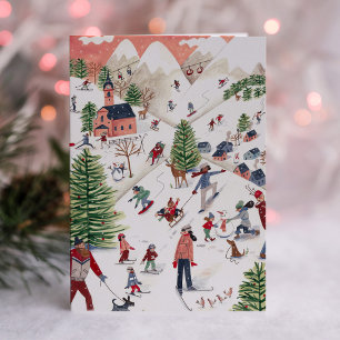 Cartes Pour Fêtes Annuelles Noël nordique d'hiver rose mignon