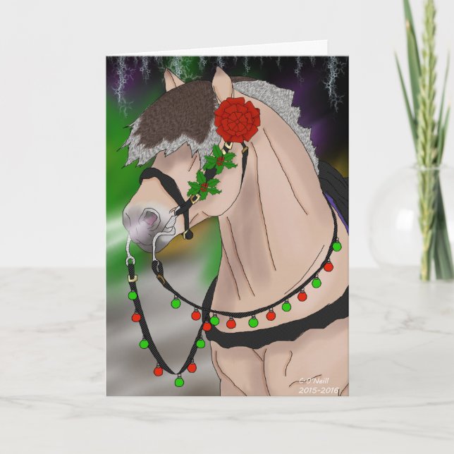 Cartes Pour Fêtes Annuelles Noël Norvégien Cheval du Fjord (Devant)