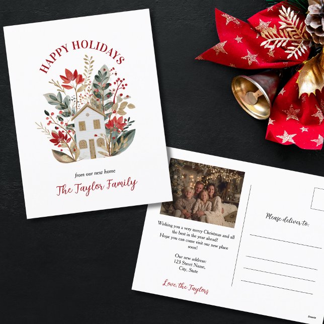 Cartes Pour Fêtes Annuelles Noël Nouveau (cute watercolor house surrounded with christmas greenery)