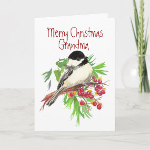 Cartes Pour Fêtes Annuelles Noël, oiseau de Grand-maman-Chickadee, nature,