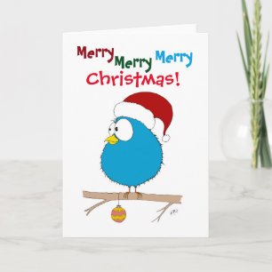 Cartes Pour Fêtes Annuelles Noël: Oiseau drôle (bleu)