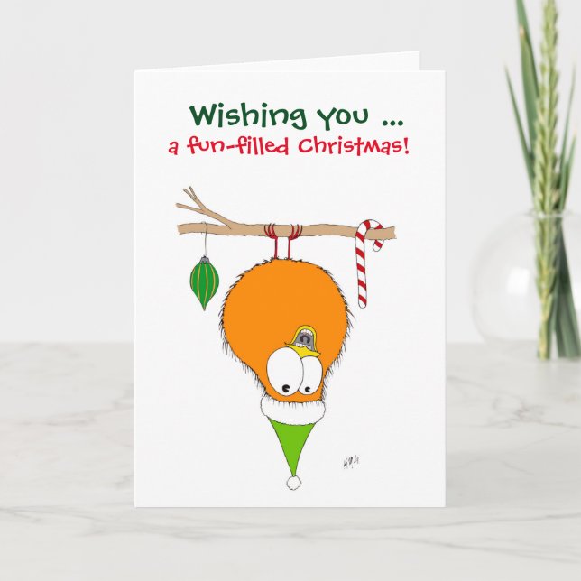 Cartes Pour Fêtes Annuelles Noël : Oiseau drôle (orange) (Devant)