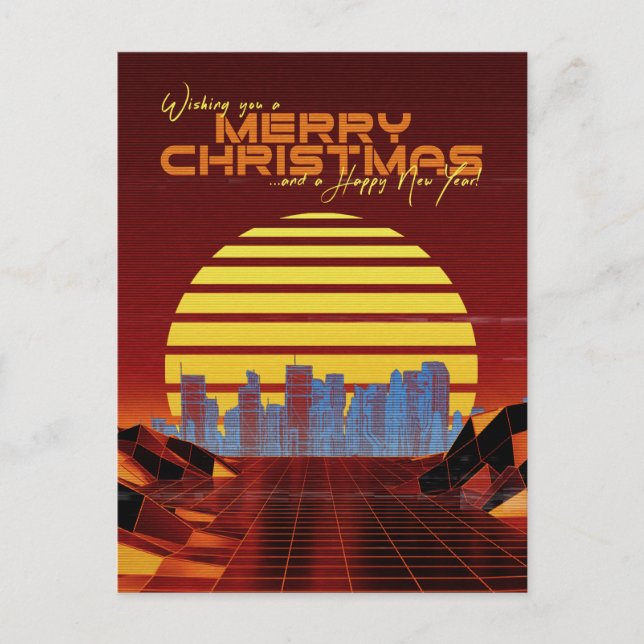 Cartes Pour Fêtes Annuelles Noël Orange Synthwave (Devant)