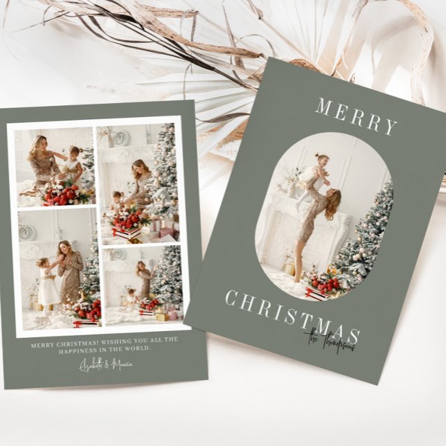 Cartes Pour Fêtes Annuelles Noël Oval Boho Vert (Créateur téléchargé)