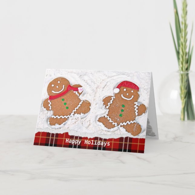 Cartes Pour Fêtes Annuelles Noël pain d'épices homme neige anges avec plaid (Devant)