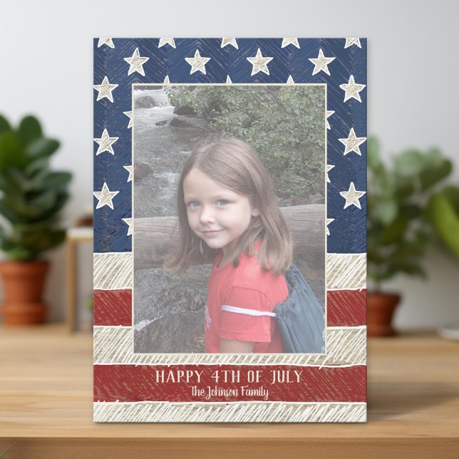 Cartes Pour Fêtes Annuelles Noël patriotique 1 photo Drapeau américain Vertica (Unique Photo Card)