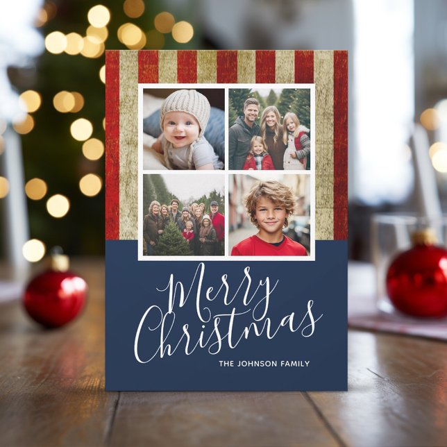 Cartes Pour Fêtes Annuelles Noël patriotique militaire 4 photo collage (4 Photo Christmas Card with a Patriotic Theme - Military USA)