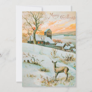 Cartes Pour Fêtes Annuelles Noël Paysage de neige et cerfs