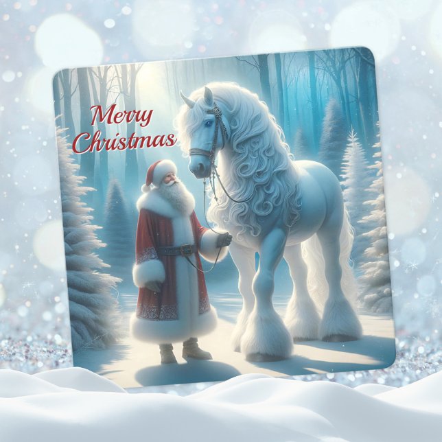 Cartes Pour Fêtes Annuelles Noël Père Noël et Cheval Blanc Magique (Créateur téléchargé)