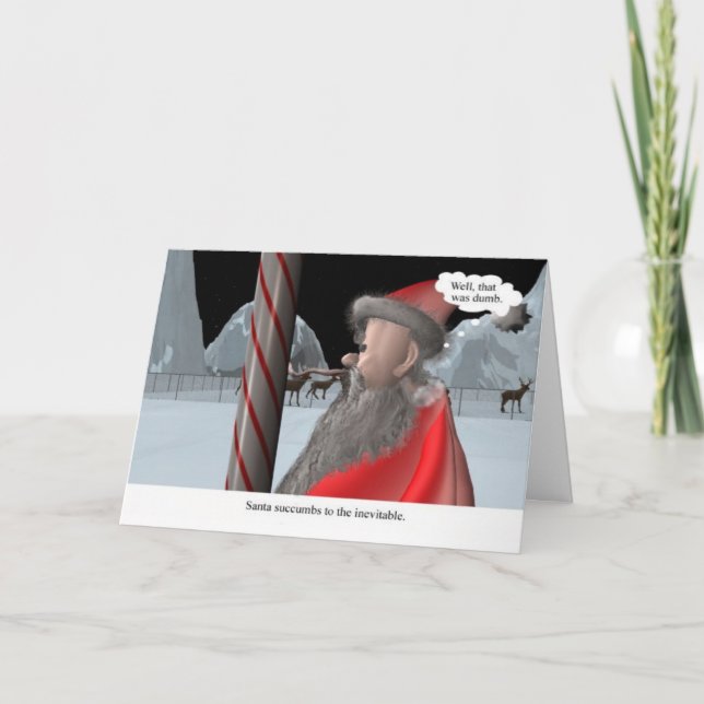Cartes Pour Fêtes Annuelles Noël : Père Noël lèche le poteau (Devant)